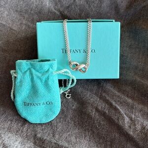 Tiffany & Co. 925 Silver Double Chain Infinity Necklace with box and bag